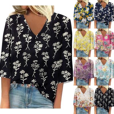 Women's Shirt Blouse Casual Loose Shirts 3/4 Sleeve Print V Neck Tops Print Tops T-shirts Tee