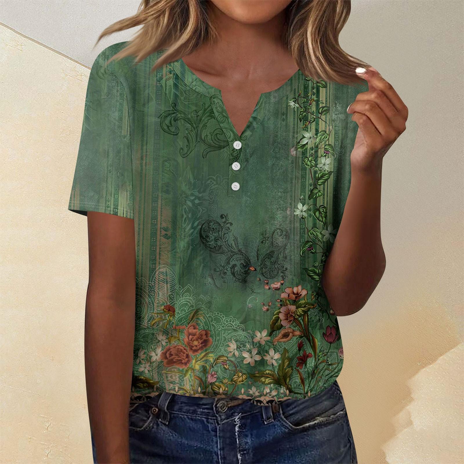 

Женская мода повседневный короткий рукав цветочный принт топ XXXL