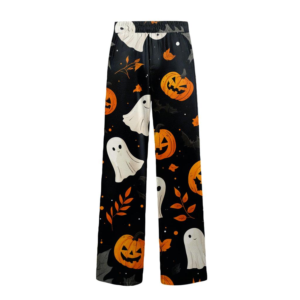 Men's Halloween Print Pocket Straight Casual Pants Home Pajama Pants