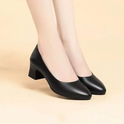 Hotel Soft Leather Soft Sole Interview Women's Shoes Mother Black Flight Attendant Leather Shoes Professional Work Nonslip Work Shoes Single