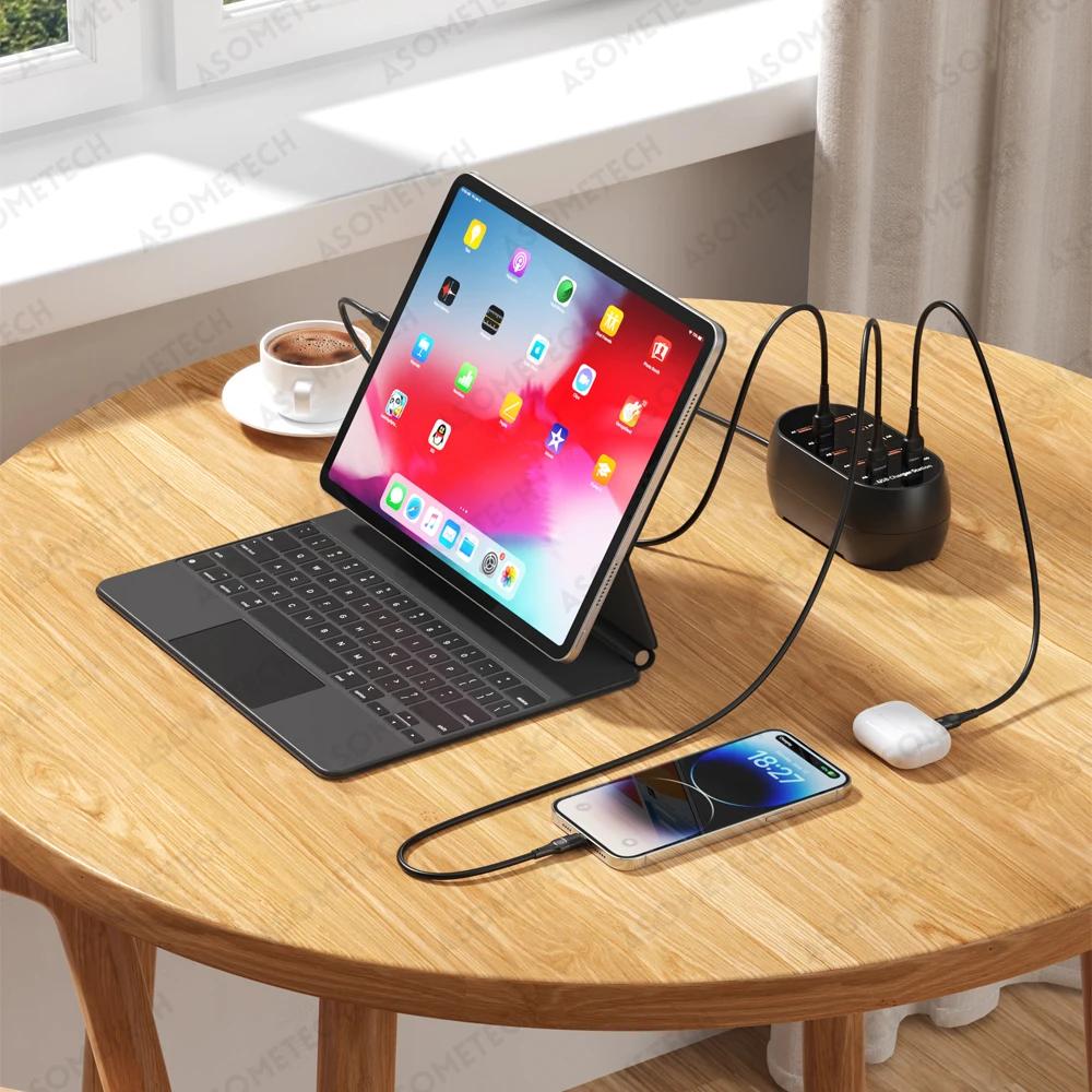 10 Port USB Charger 100V-240V EU US KR UK Plug Desktop USB Charging Station For Multiple Devices iPhone Samsung Xiaomi