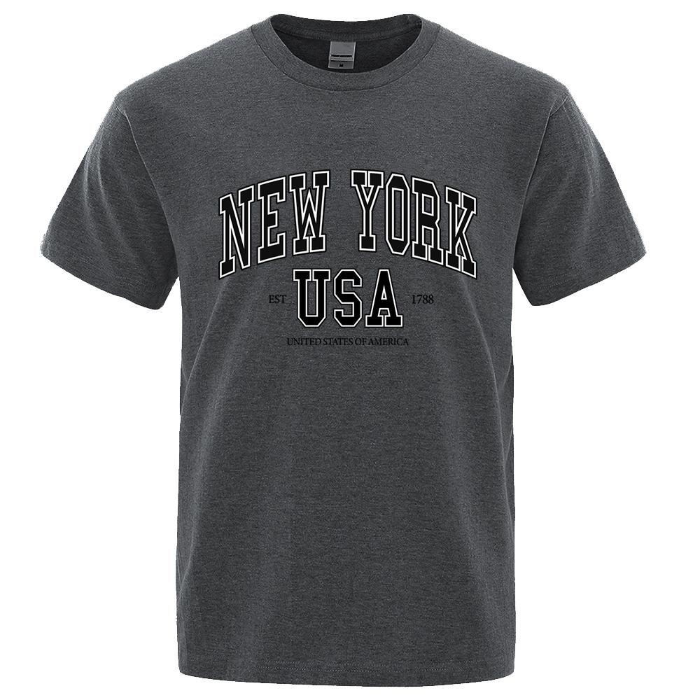 New York Usa Est 1788 Street City Letter Tops Men O-Neck Shirt Summer Loose Clothing Loose Cotton Oversize Tshirt Hip Hop Tops