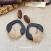 Silver Needle Wooden Raffia Oval Earrings: Ethnic Style, Retro Elegance, Unique Personality for Women.