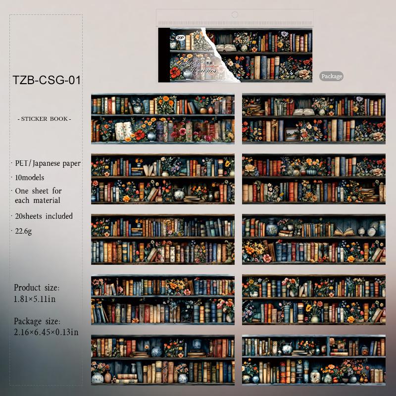 

JIANWU Library Series Vintage Book Flower Landscape Material Collage Scrapbook Sticker Book Creative DIY Journal Stationery