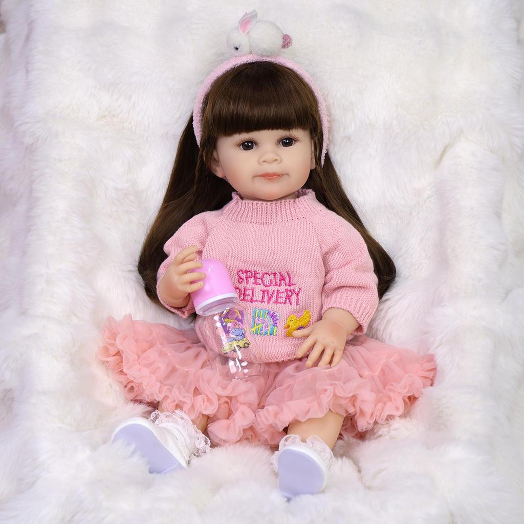 KEIUMI Full Silicone Vinyl 22 Inch Cute Reborn Baby Doll Realistic Skin Washable Doll Toy Christmas Gift