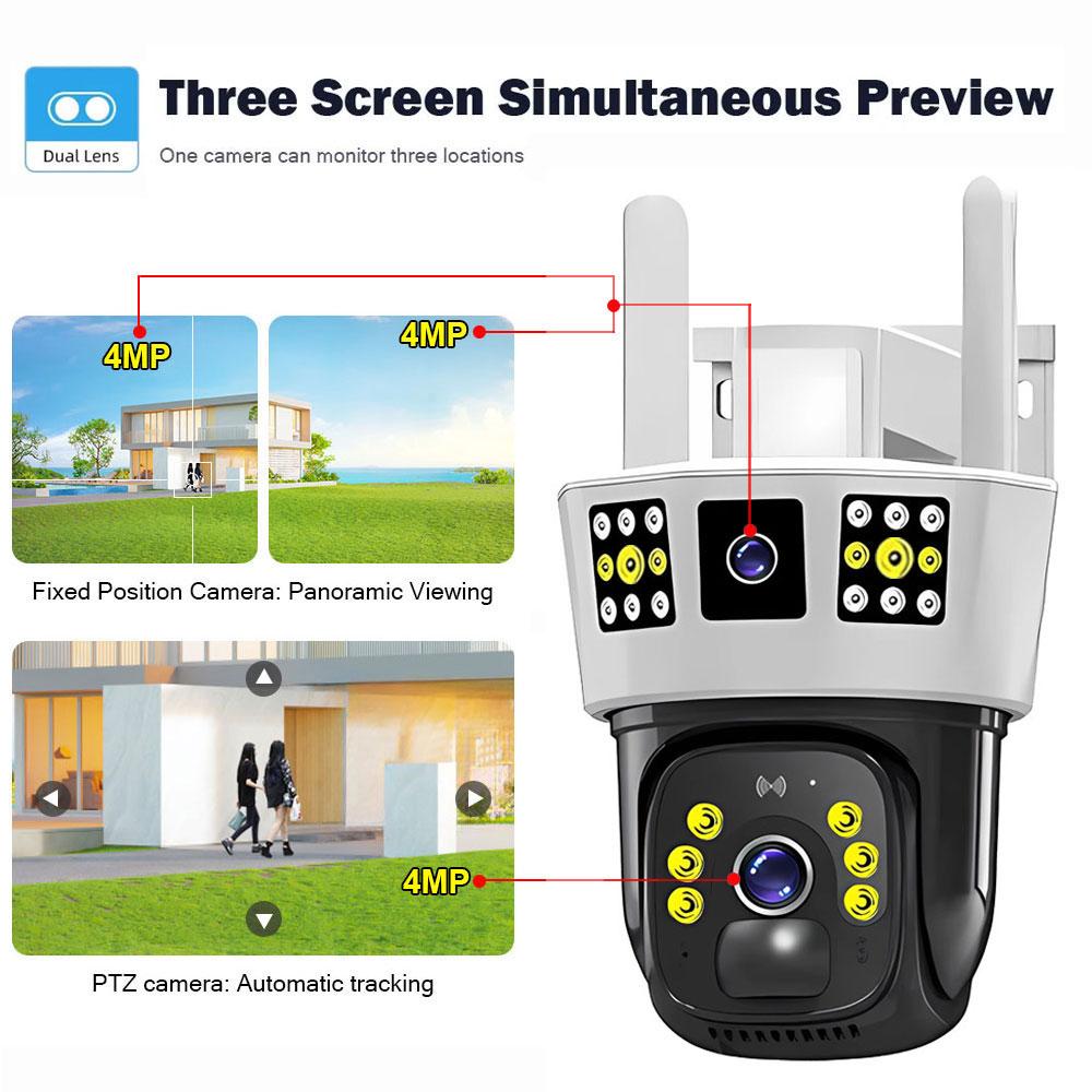 Outdoor 4G SIM Card Solar IP Camera Built-in Battery 12MP 6K PTZ Monitor PIR Human Detection Alarm Light Video Surveillance Cam
