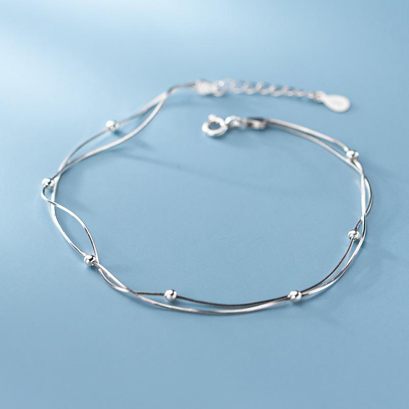 Modian High Quality Double Layer Snake Chain Anklet for Women Girl With Heart Lobster Clasp Fit Beads Charm Anklet Fine Jewelry