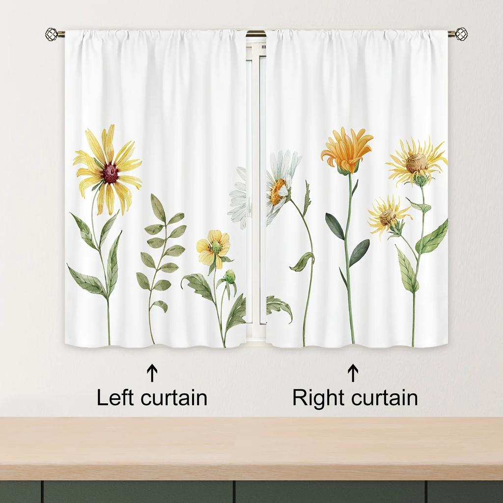 Farmhouse Panel Set Yellow Sunflower Kitchen Curtains Decor Gifts Short Cafe Rustic Country Small Window Made Of Polyester