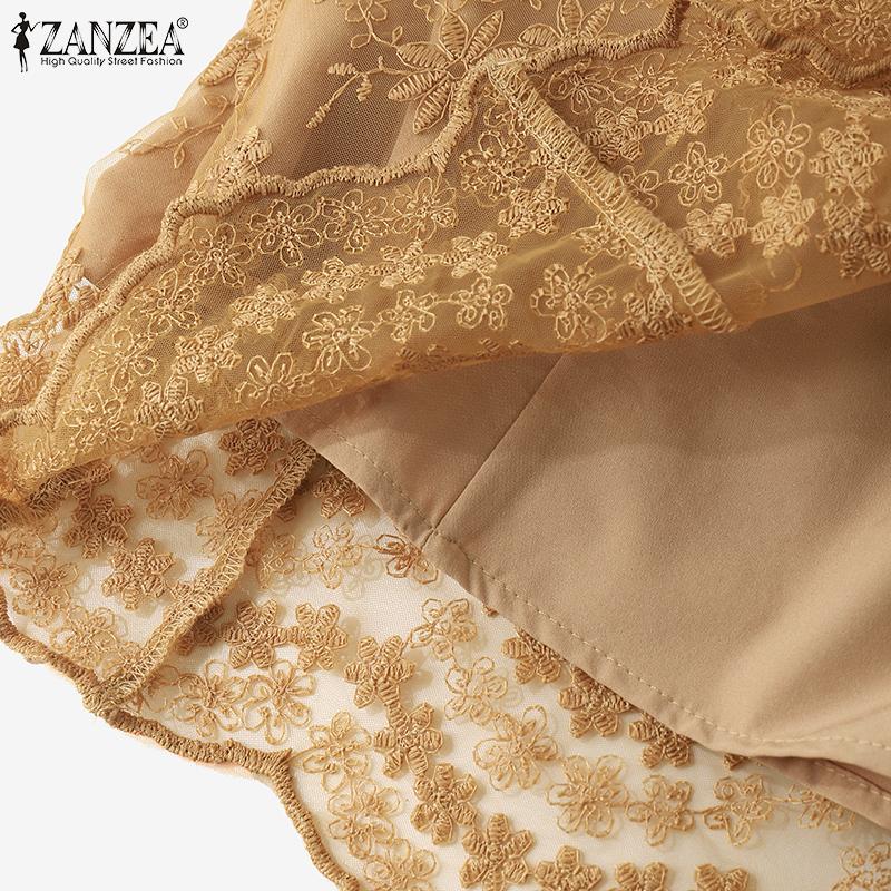 ZANZEA Women Summer V-Neck 3/4 Sleeve Lace Waist Blouses