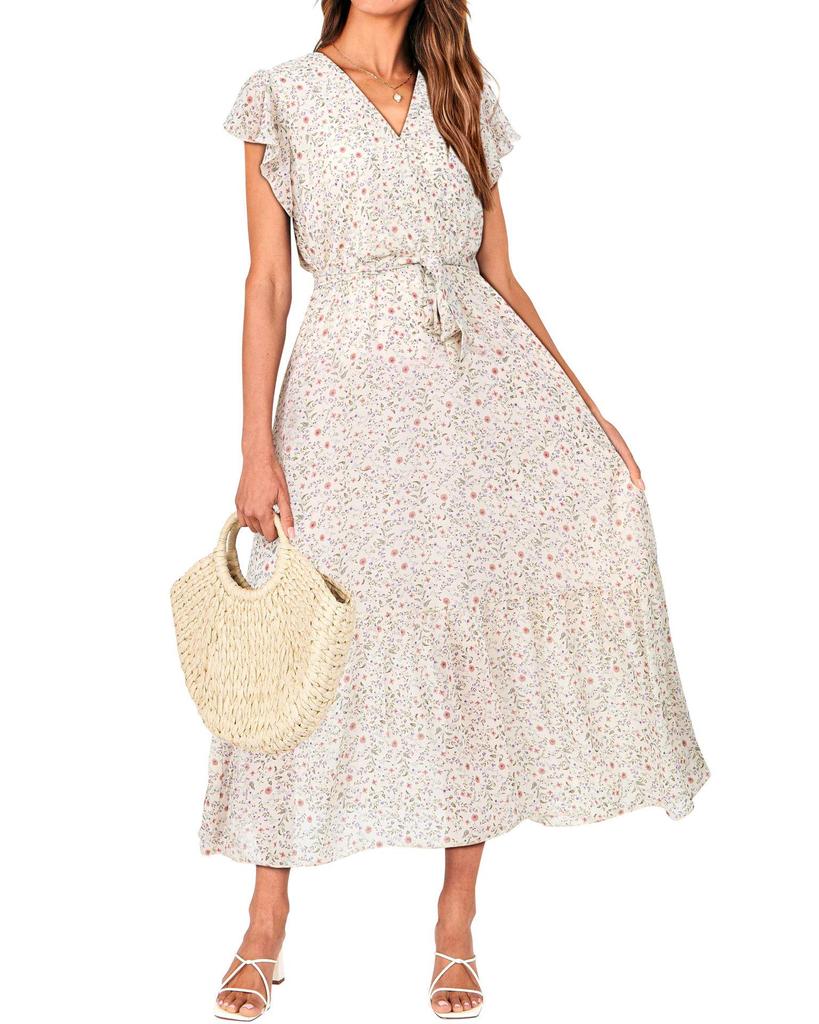 2024 Women's Summer Short-Sleeve Elastic Waist Chiffon Dress