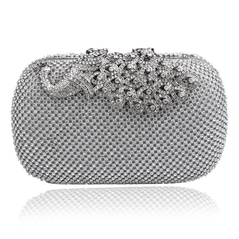 

Діамантова вечірня сумка. Жіноча модна банкетна сумка. Вечірня сумочка з павиним клатчем 16cm*5cm*9cm срібний