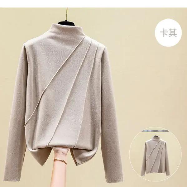 

WTEMPO Женские весенне-осенние пуловеры больших размеров однотонные с высоким воротником свободные повседневные универсальные с длинным рукавом теплые One Size хаки