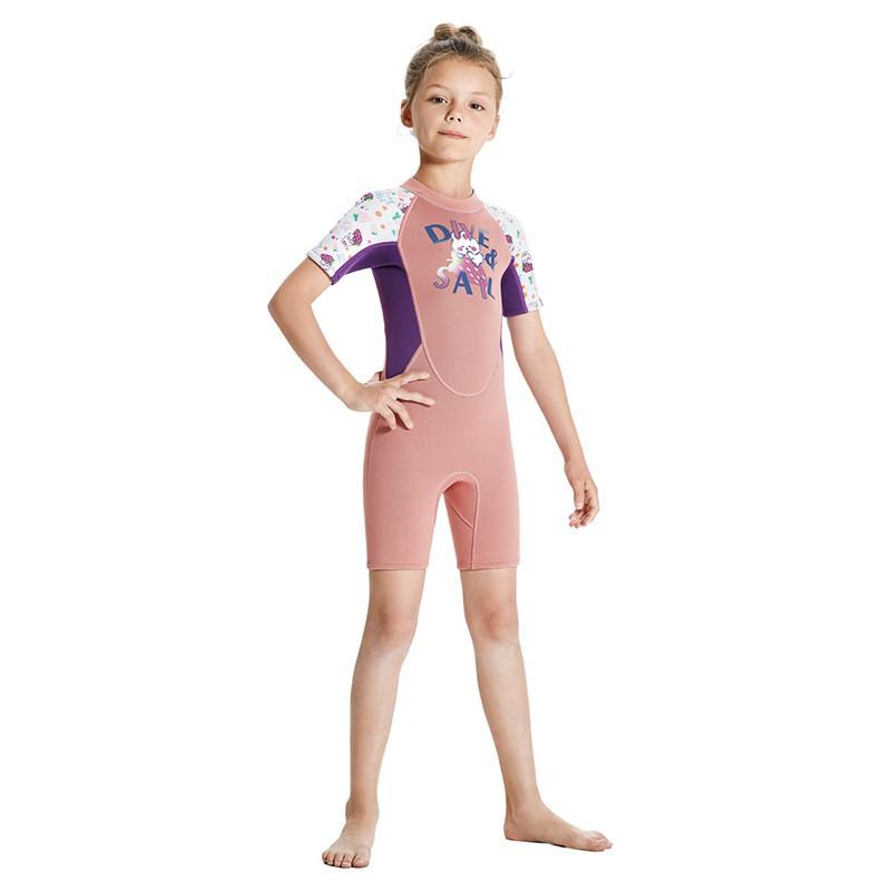 Kids Girls 2.5mm Neoprene Wetsuit Short Sleeve Full Body Diving Suit Snorkeling Surfing Swimming Training