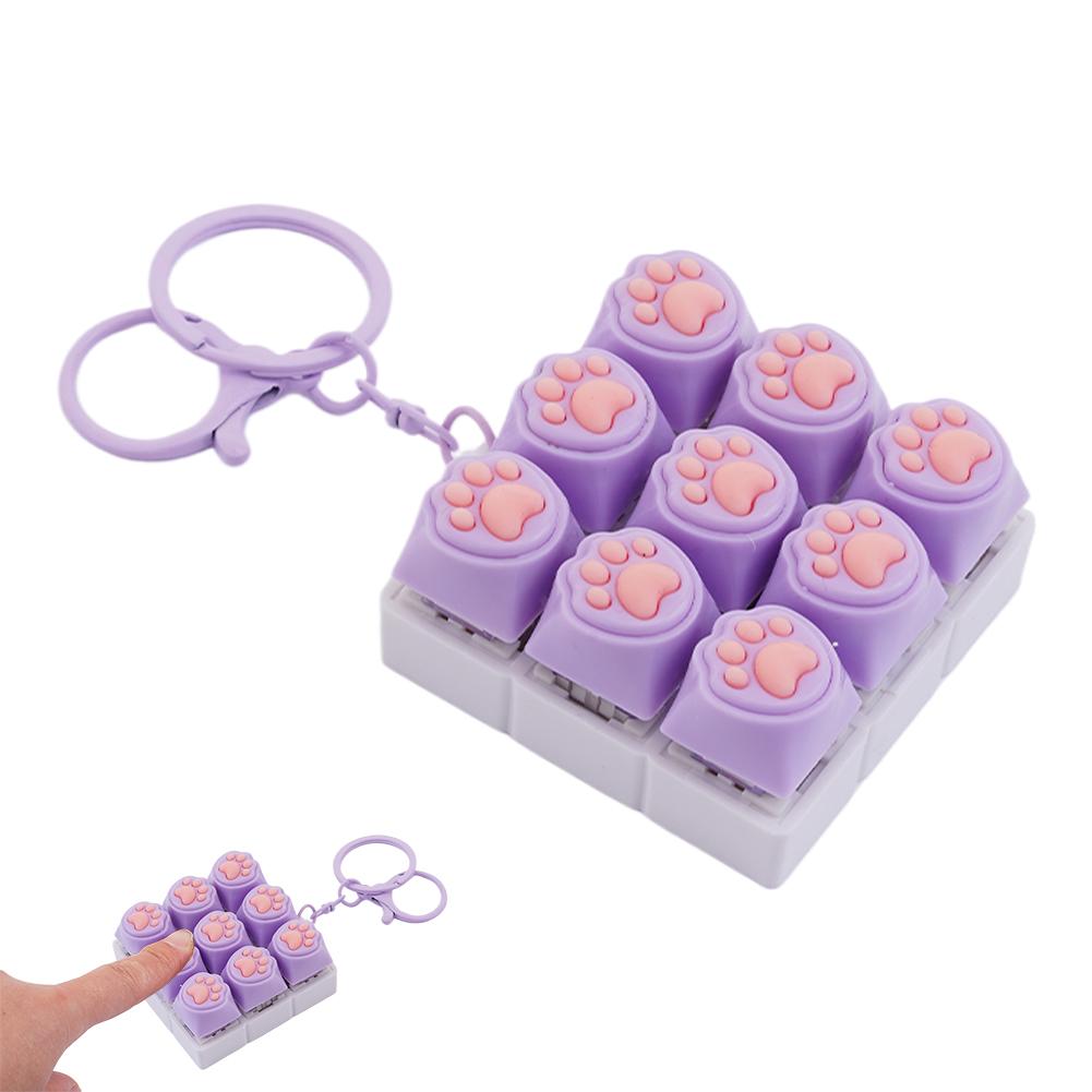 Keyboard Key Fidget Keychain Decompression DIY Keycaps Cat Paw Button Keycap Clicker Toy Relaxing Sensory Play