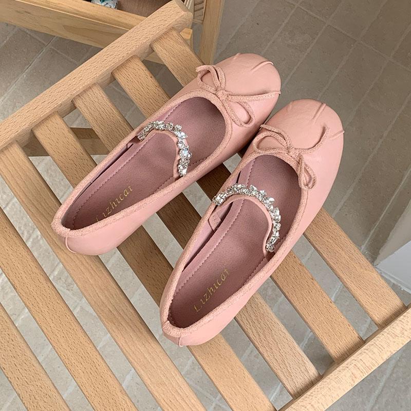 

Fashion Fashion Rhinestones Women Ballet Flats Lolita Shoes Soft Female Round Toe Footwear Shallow Ladies Flats Mary Janes Shoes 35 розовый