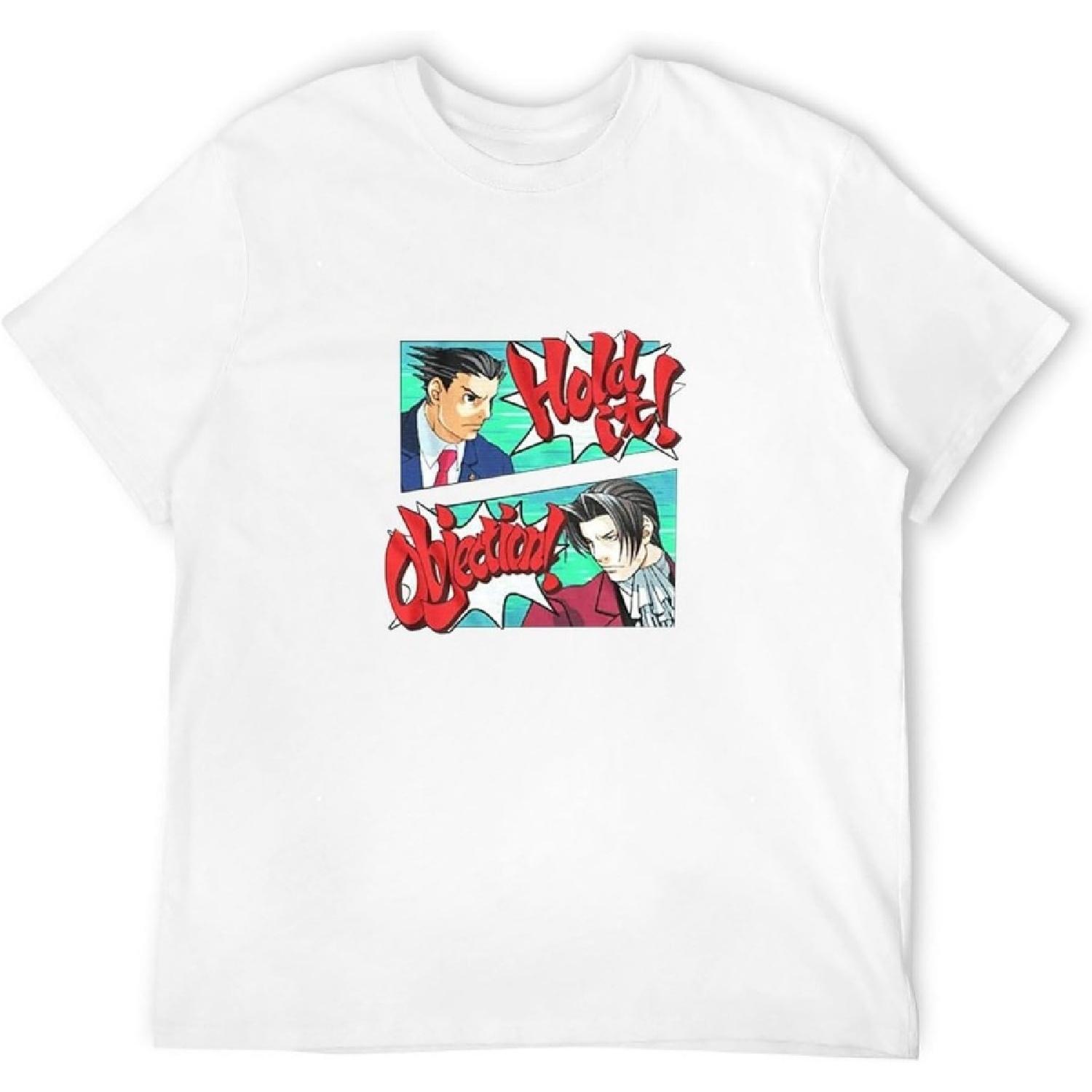 Ace Attorney Hold It Objection Men s T Shirt Phoenix Wright Edgeworth Capcom Top T-Shirt White S