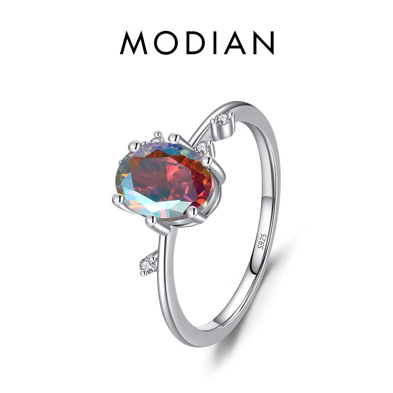 

925 Sterling Silver Stunning Rainbow Color Geometric Heart Cubic Zirconia Cocktail Rings For Women Fashion Fine Jewelry 9