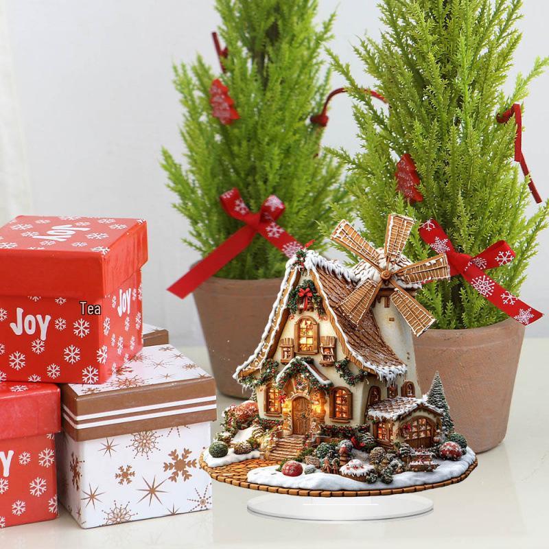 Charming Christmas Gingerbread Wooden House Acrylic Sign - Inspirational Desktop Ornament & Home Decoration Gift