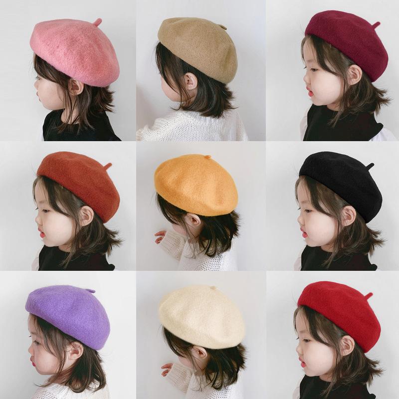 Autumn Winter Baby Girls Beret Hat Korean Warm Wool Hats for Kids Solid Color Toddler Infant Beanie Classic Children Accessories