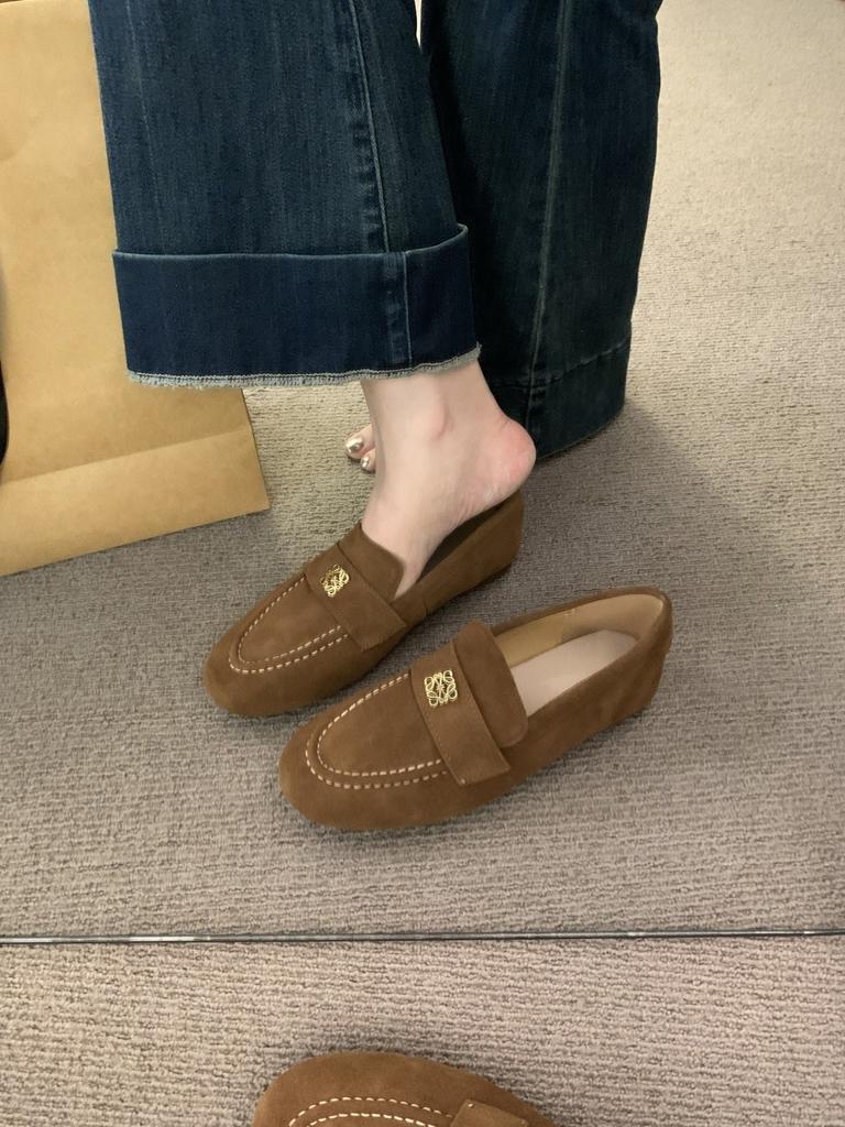 Frosted Doudou shoes lazy one-pedal soft-soled single shoes Mori casual small leather shoes