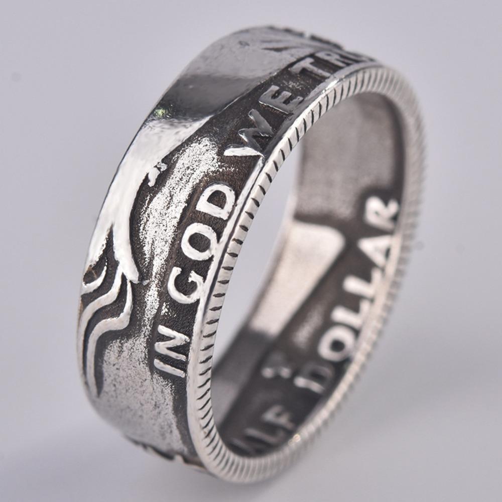 

Classic US Morgan Coin Ring S925 Silver Plated Vintage Engraved God We Trust Statement Jewelry No. 7