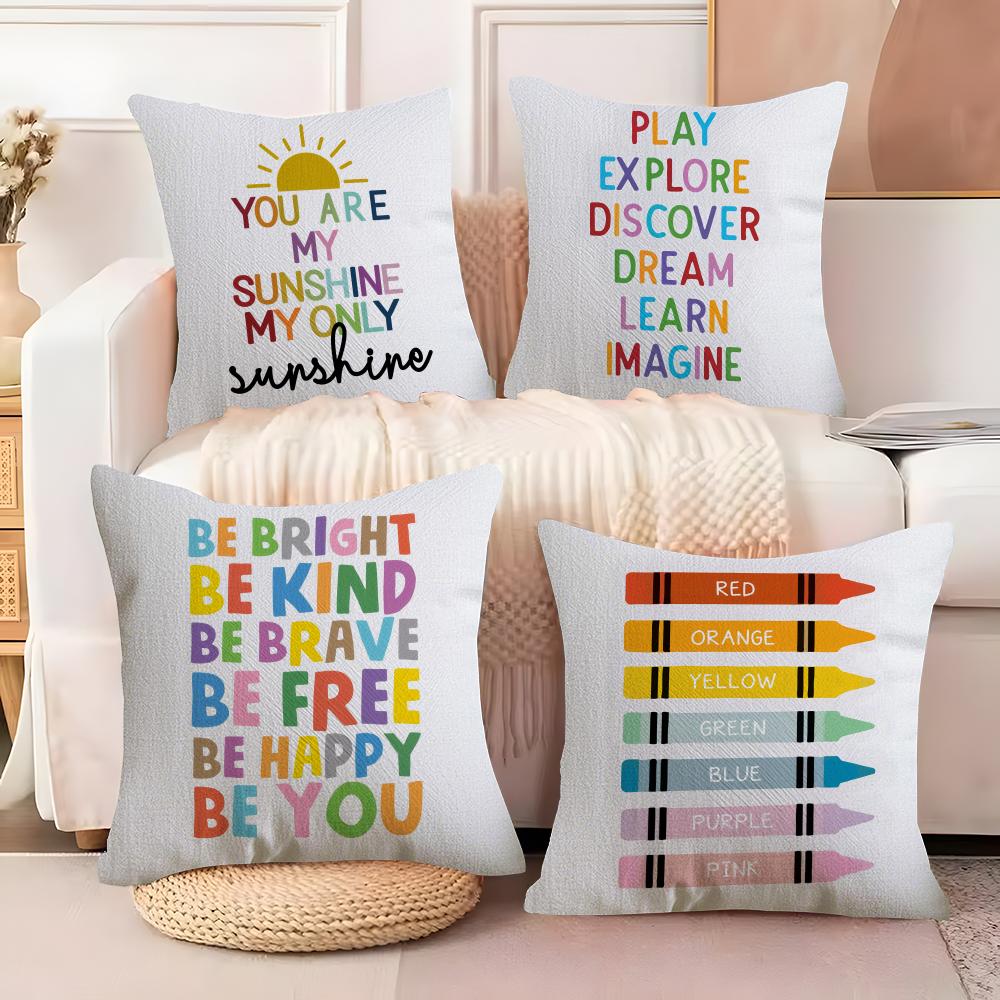 English Education Cushion Cover Natural Linen Organic Fabric DoubleSided Printing Sofa Home Decor Breathable Bed Pillow