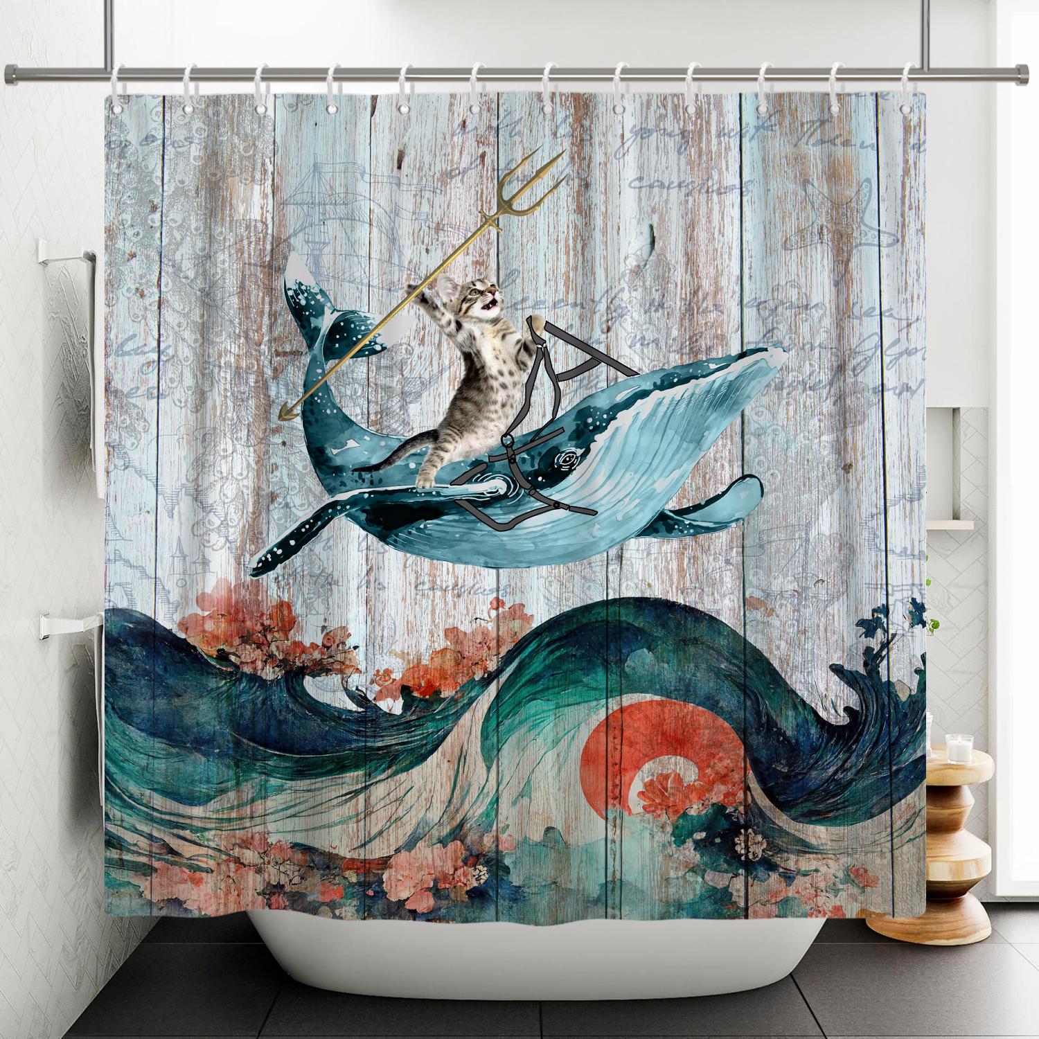 Funny Animals Shower Curtain Cartoon Cute Cats Dog Kids Curtain for Bathroom Waterproof Home Decoration Shower Curtains W120xH180cm