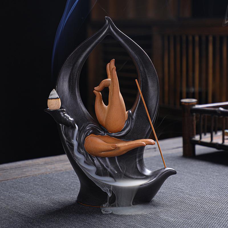 

Blessing All The Buddha s Hand Fingers Backflow Incense Burner Creative Home Office Decor Handicraft Ceramic Censer Holder коричневий