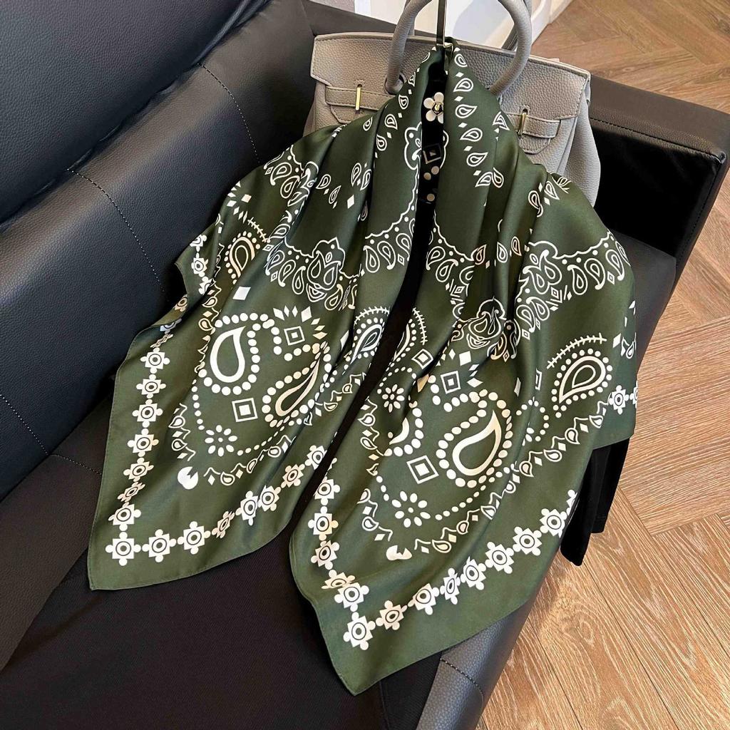 New 91 square scarf silk scarf female alphabet printing four seasons fashion landscape painting retro printing square scarf versatile