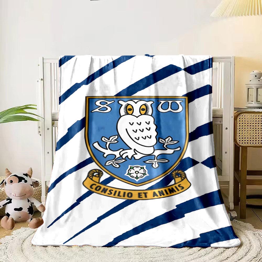 Owl Emblem On Blue Striped Background Print Blanket Soft and Cozy Perfect for the Living Room Bed Sofa or a Nap,gift
