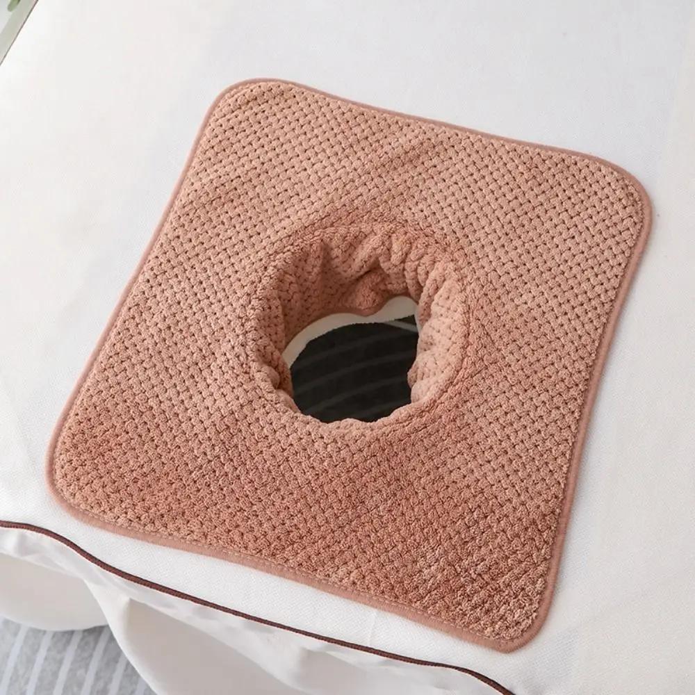 Thickened Massage Face Towel with Hole Breathable Beauty Salon Towel Solid Color Comfortable SPA Massage Towel