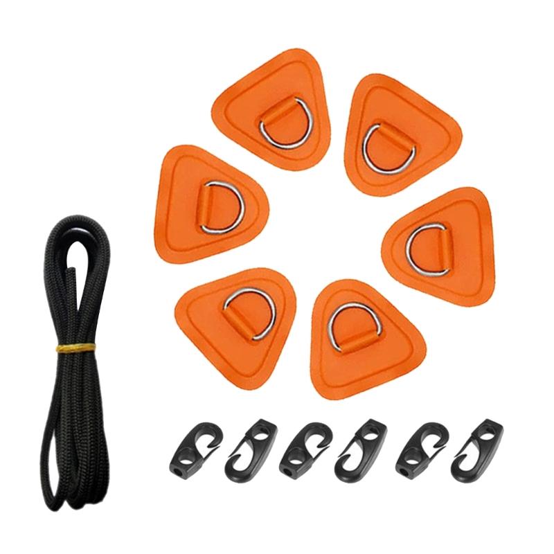 6Pcs Stainless PVC Stand-Up Paddleboard Patches Kayak D-Rings Hooks Kayak D-Rings Pad with Bungee Rope for Kayak Deck