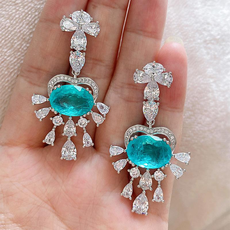Schmuck Klassisch Vintage Simulation Paraiba Smaragd Große Ohrringe Hauptstein 10 * 14