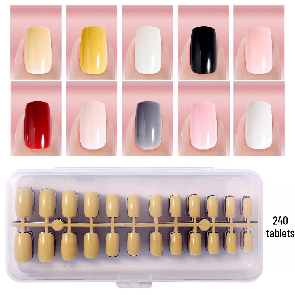 Colored Glitter Nail Art Tips - 240-Piece Set with Various Styles and Multiple Colors, Boxed Fake Fingernail Stickers