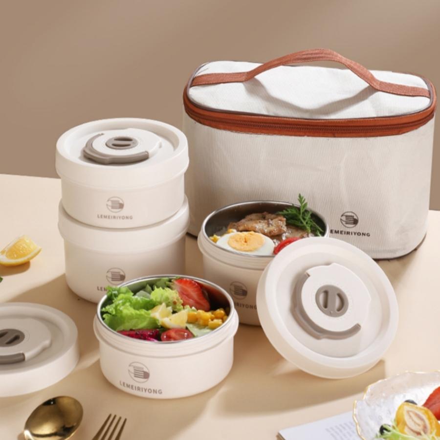 Rundes 304 Edelstahl Bento Box Set Stapelbar Auslaufsicherer Lebensmittelbehälter mit Isolierter Tragetasche