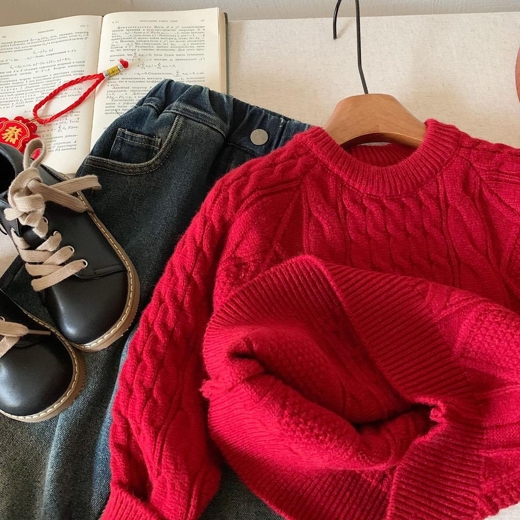 Children's sweater Winter retro Fried Dough Twists sweater boys and girls round neck westernized pullover sweater