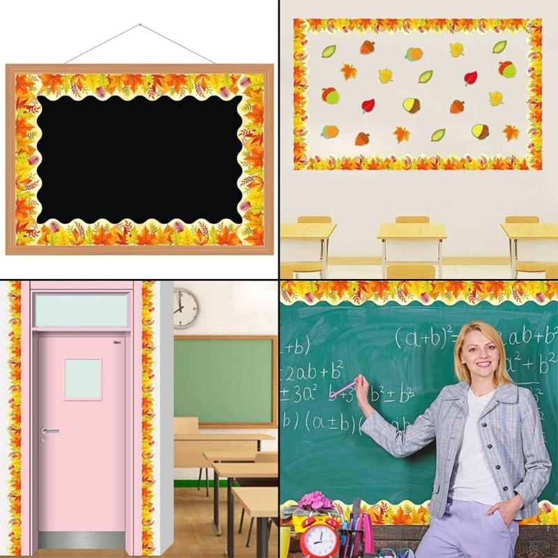 10m Bulletin Board Borders Autumn Classroom Blackboards Maple Leaf Border Trim Decoration for Poster Boards Decoration
