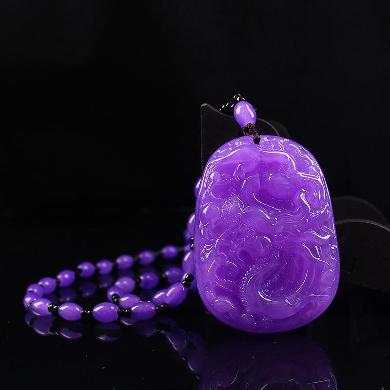 Retro Imitation Amber Necklace For Men And Women Purple Beaded Long Pendant Sweater Chain Mother'S Day Gift