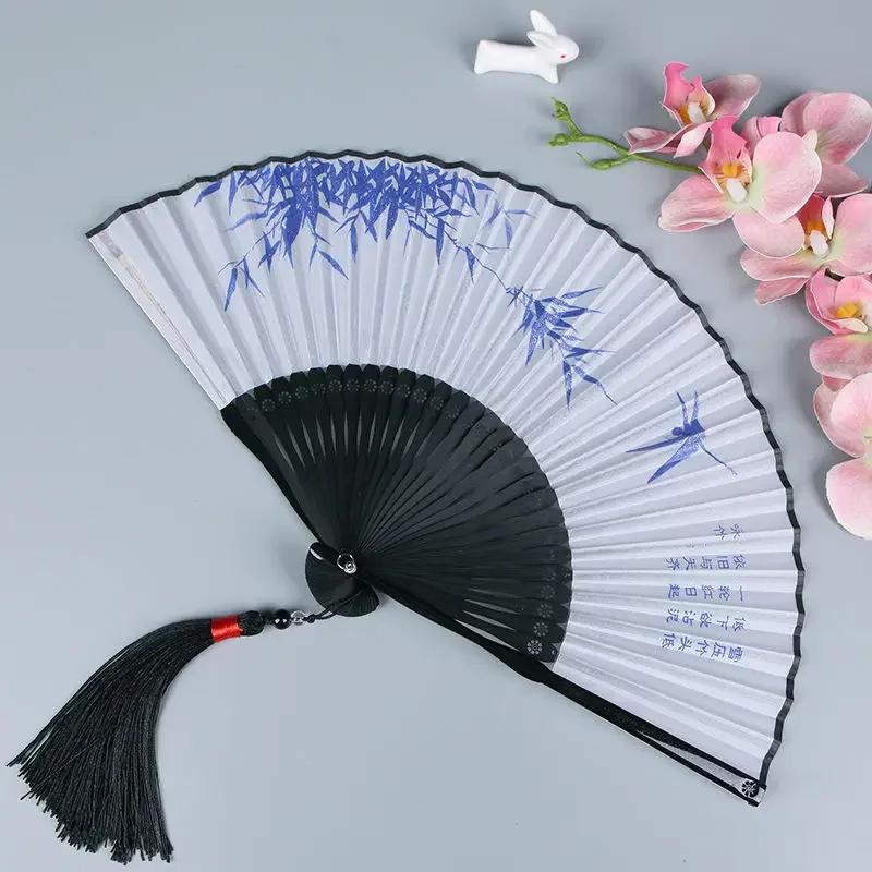 Vintage Chinese Style Portable Folding Fan Party Wedding Dance Hand Fans Summer Bamboo Craft Gift Room Decoration Ornaments New
