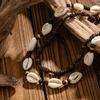 Salircon 2Pcs/Set Retro Gothic Scallop Wood Beaded Chain Necklace Men Hip Hop Fashion Versatile Handmade Choker Necklace Jewelry