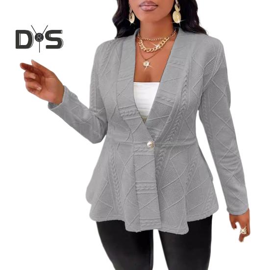 

Осенне-зимний женский пиджак на одну пуговицу, текстурированный жаккард, однотонный, средней длины, глубокий V-образный вырез, длинные рукава, формальный деловой стиль, женская дорожная куртка 2XL серый