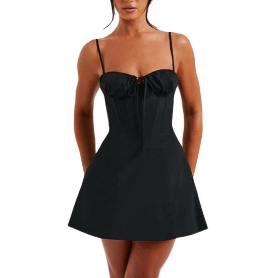 Dámské sexy šaty na ramínka bez rukávů s odhalenými zády koktejlové párty šaty jednobarevné šněrovací na ramínka délka nad koleno