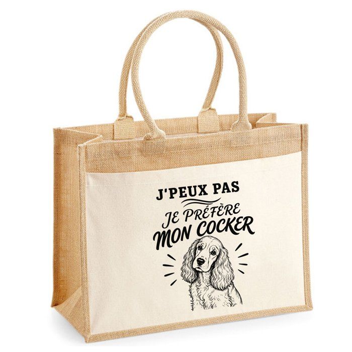 Sac Cabas - PLANETEE - J'peux pas minimaliste - Toile jute et coton - 21 L (43×33×21 cm) - Anses épaule