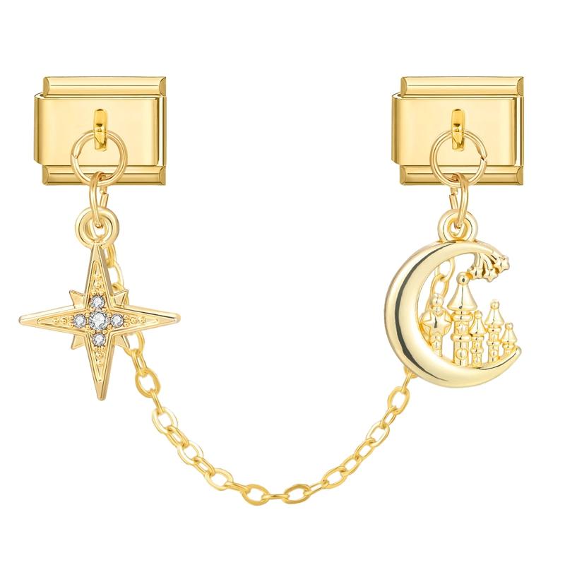 

Gold Color Cute Cat Paw Pearls Bow Knot Rose Chain Tassel Italian Charm Links Fit 9mm Bracelet Stainless Steel Women DIY Making