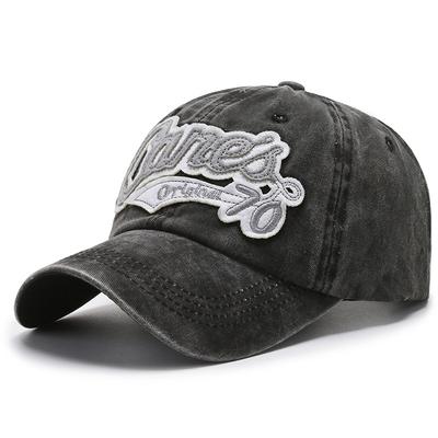 Men's and Women's Spring and Summer Vintage Washed Baseball Caps with Embroidered Letters and Numbers, Curved Duckbill Caps