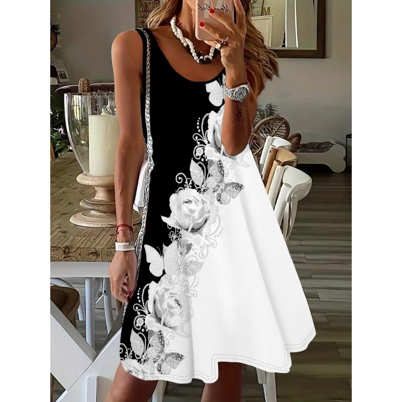 Женское летнее платье большого размера без рукавов с цветочным принтом, повседневное, свободное, А-силуэта, акварельный принт, сарафан, легкое, для пляжного отдыха