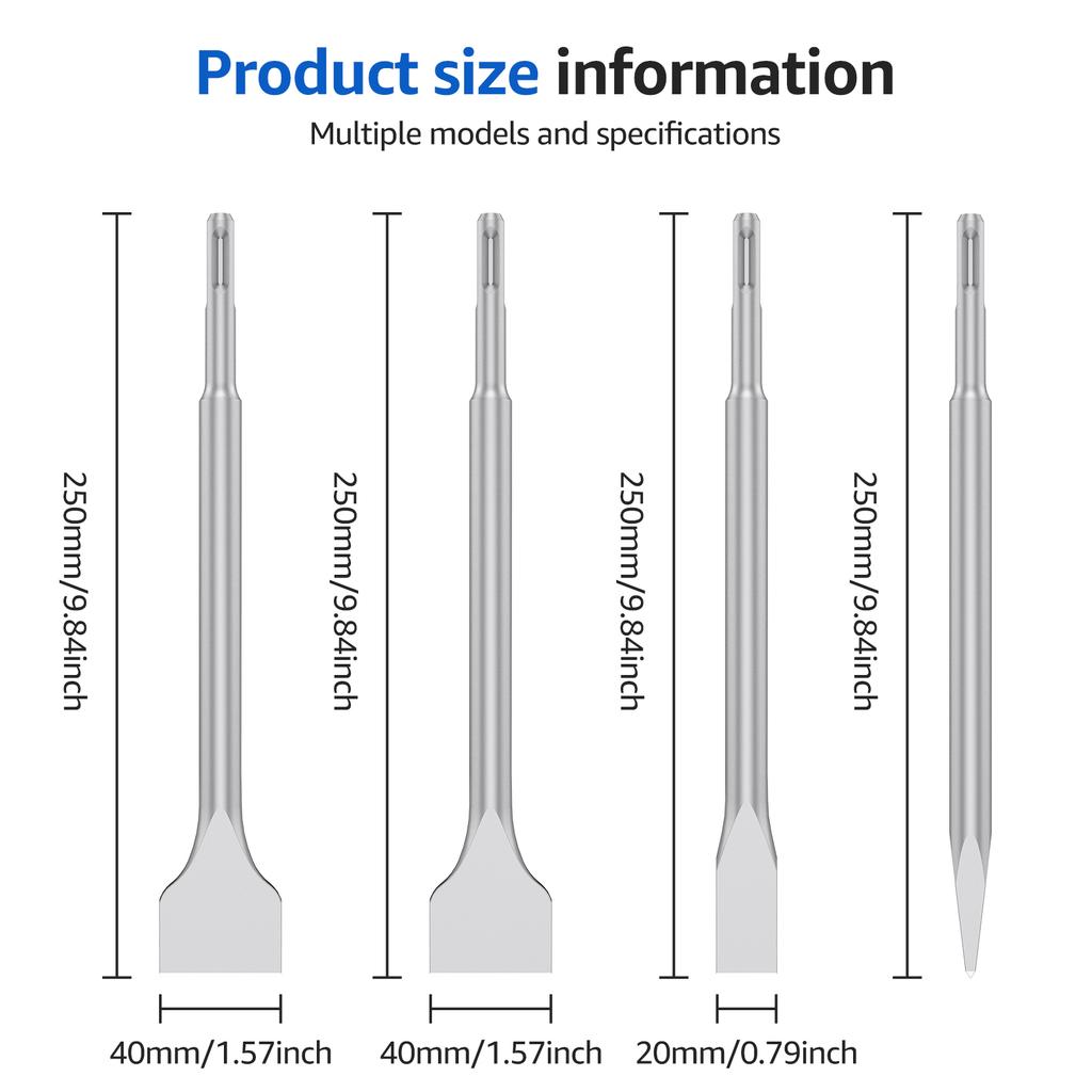 SDS Chisel Set Tile Grooving Scraping Flat Point Scaling Chisels Steel Rotary Hammer Drill Tool for Demolition Chipping Grooving