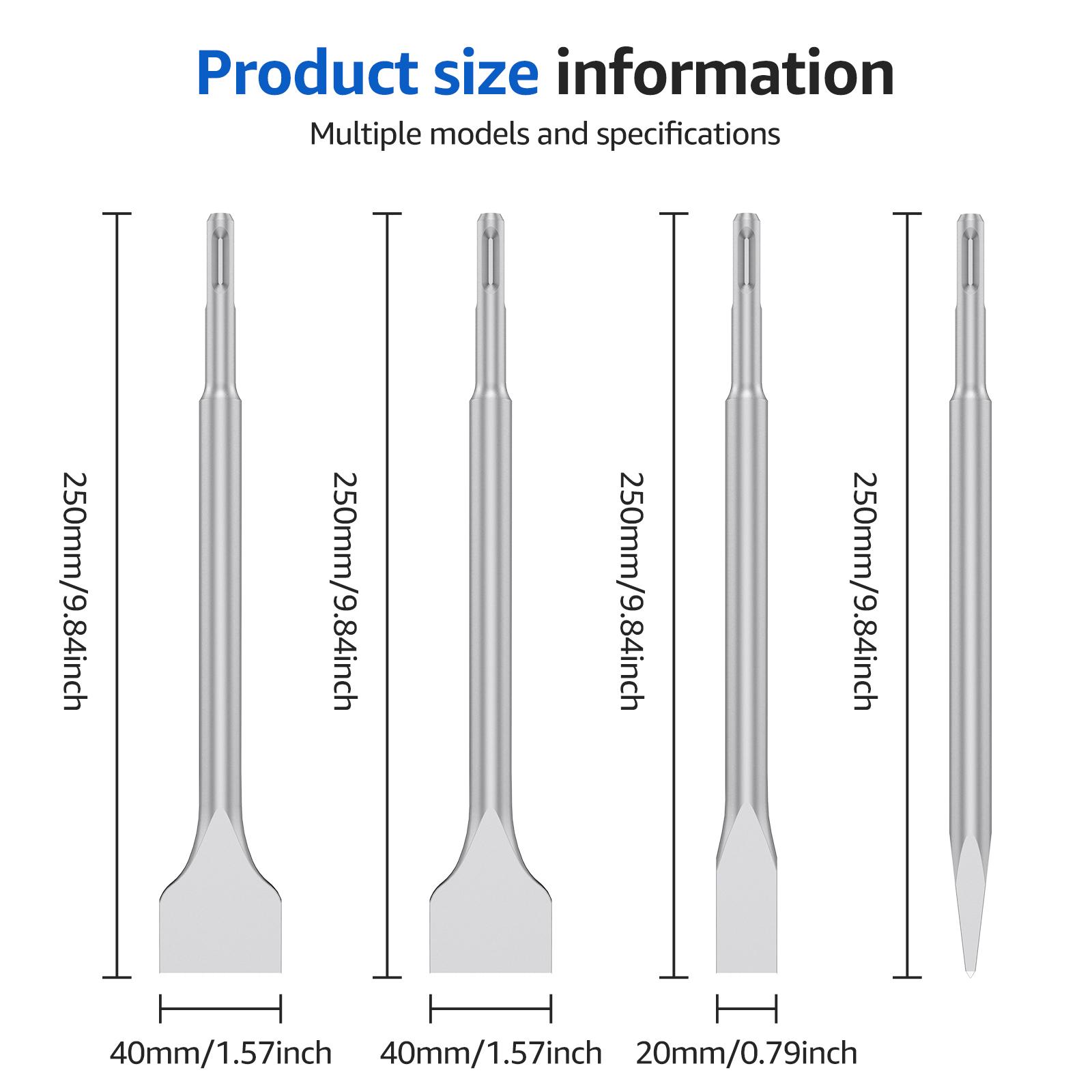 

SDS Chisel Set Tile Grooving Scraping Flat Point Scaling Chisels Steel Rotary Hammer Drill Tool for Demolition Chipping Grooving 4pcs