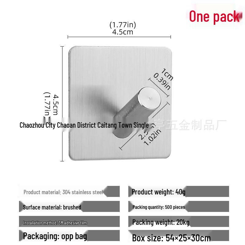 Stainless Steel No-Drill Adhesive Hook for Bathroom/Kitchen – Black