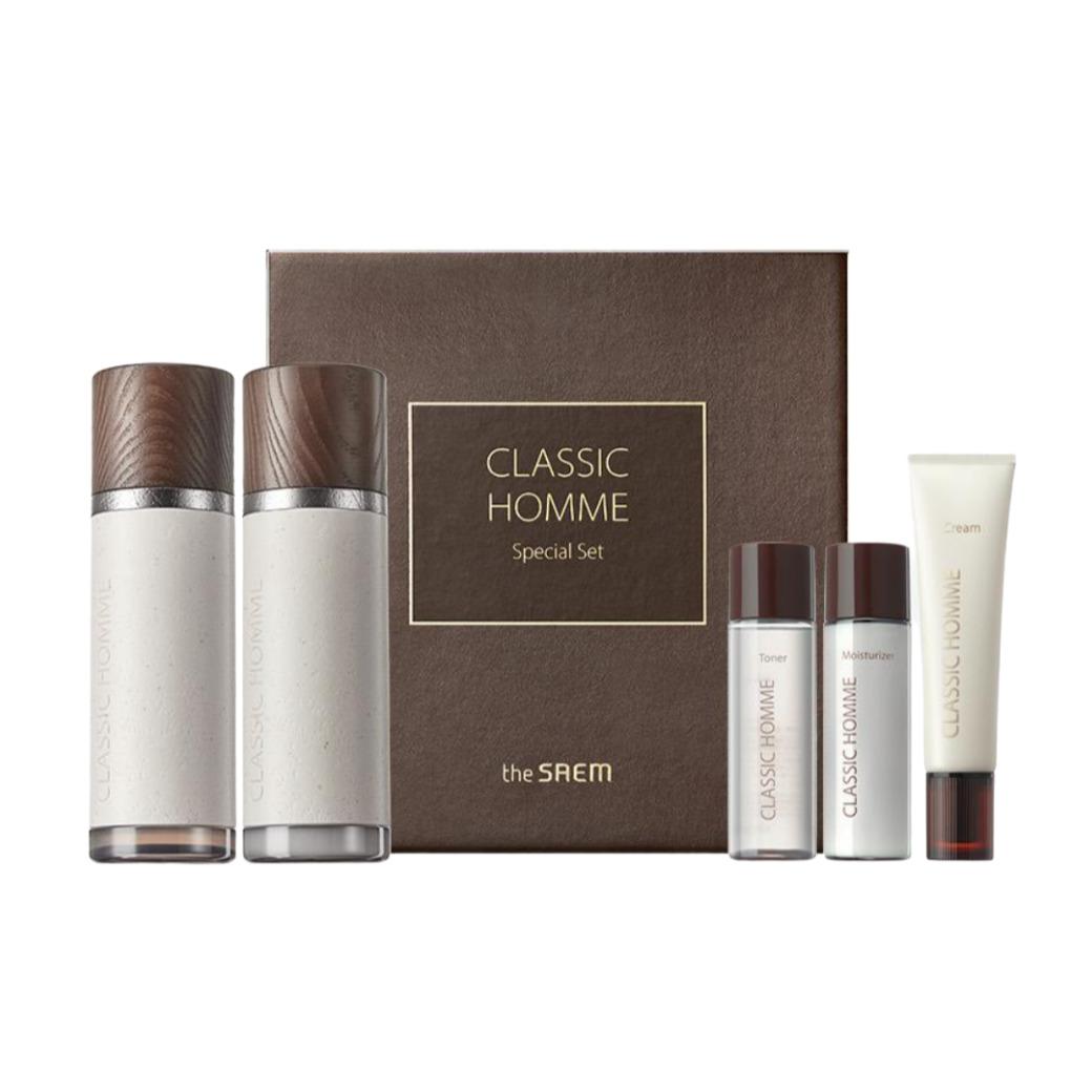 

The Saem Classic Homme Special 2-Piece Set (Toner 130ml + Moisturizer 130ml + Cream 31ml + Mini Toner 31ml + Mini Moisturizer 31ml)